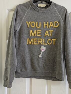 Chaser Gray Crewneck Sweater with Gold Sequin Lettering